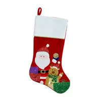 20.5'' Red and White Glittered Santa Claus and Reindeer Christmas Stocking