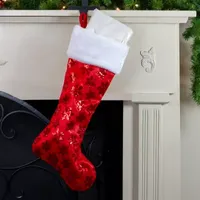 20.5'' Red and White Sequin Snowflake Christmas Stocking