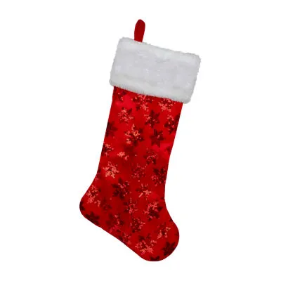 20.5'' Red and White Sequin Snowflake Christmas Stocking