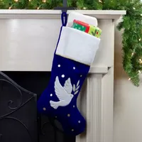 20.5'' Royal Blue and White Velvet Dove with Olive Branch Christmas Stocking