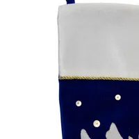 20.5'' Royal Blue and White Velvet Dove with Olive Branch Christmas Stocking