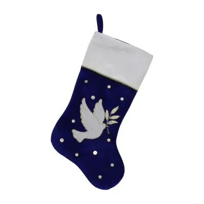 20.5'' Royal Blue and White Velvet Dove with Olive Branch Christmas Stocking