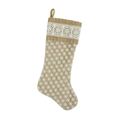 20.5'' Brown and White Lace Cuff Christmas Stocking