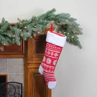 21.5'' Red and White Knitted Snowflake Christmas Stocking with Fleece Cuff