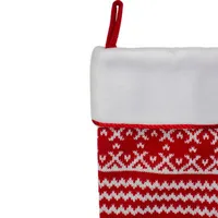 21.5'' Red and White Knitted Snowflake Christmas Stocking with Fleece Cuff