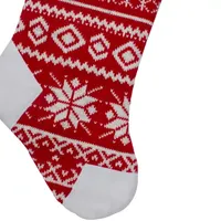 21.5'' Red and White Knitted Snowflake Christmas Stocking with Fleece Cuff