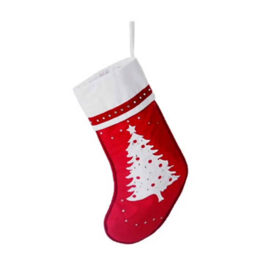 22'' Red and White Embroidered Tree with Rhinestones Christmas Stocking