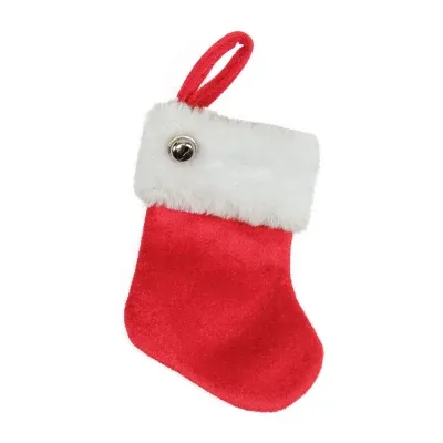 6'' Red Velvet Christmas Stocking with Cuff and Silver Bell Accent