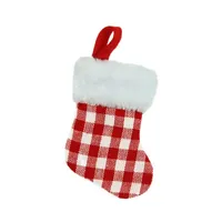 7'' Red and White Buffalo Plaid Mini Christmas Stocking with Faux Fur Cuff