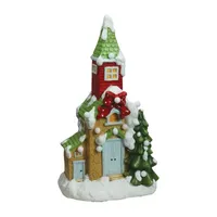 21.25'' Green and White Pre-Lit LED Snow Covered Church Christmas Tabletop Figurine