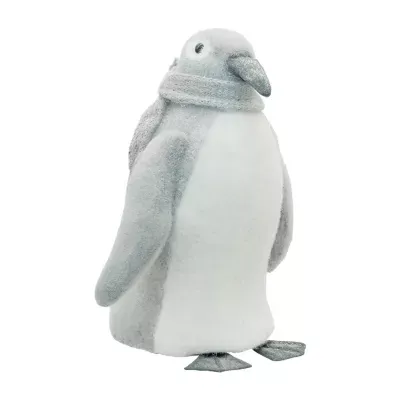 18'' Gray and White Sparkling Penguin with Scarf Tabletop Figure