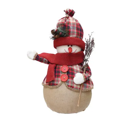 22'' Red and Brown Snowman with Broom Christmas Tabletop Figurine