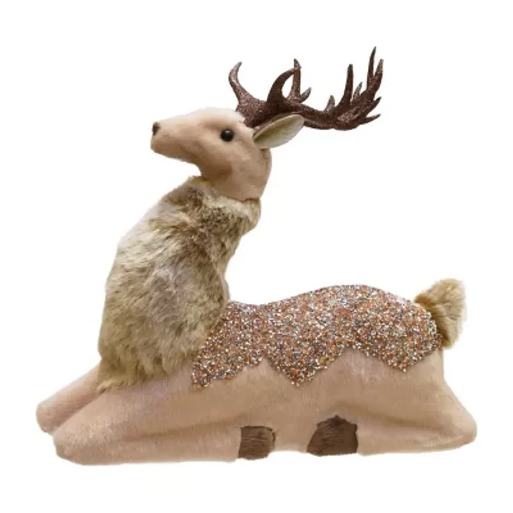 9.5'' Beige and Brown Sitting Deer Christmas Tabletop Decor