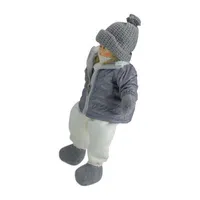 16'' Gray and White Cheerful Sitting Girl Christmas Tabletop Decoration