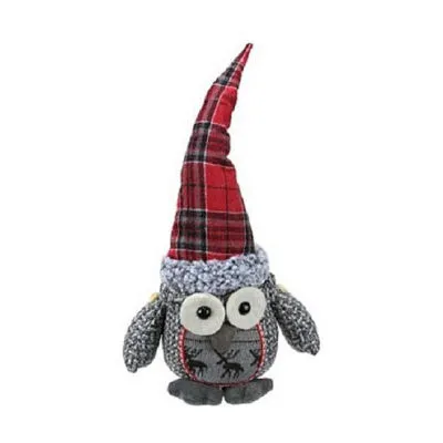 16.75'' Red and Gray Traditional Owl Christmas Tabletop Figurine