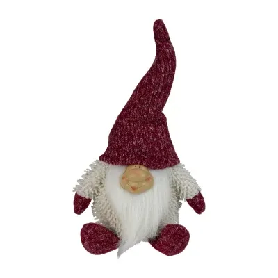 15'' Ivory and Red Chubby Smiling Gnome Plush Tabletop Christmas Figure