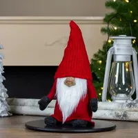 13.5'' Red and Gray Portly Smiling Man Gnome Table Top Christmas Figure