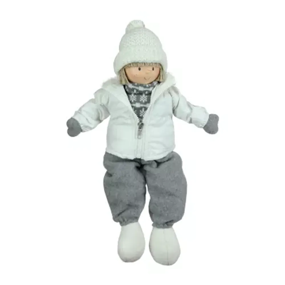 16'' White and Gray Joyful Sitting Boy Christmas Tabletop Decor