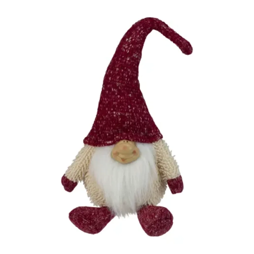 17'' Ivory and Red Chubby Smiling Gnome Plush Tabletop Christmas Decoration