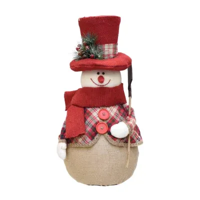 22.75'' Red and Brown Plaid Snowman with Shovel Tabletop Christmas Figure