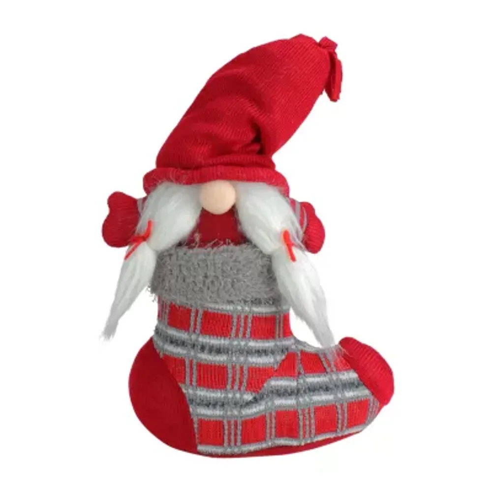 14.5'' Red and Gray ''Isolde'' Gnome in Christmas Stocking Tabletop Decoration