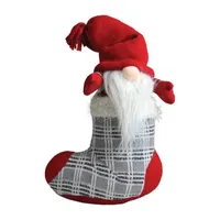 14.5'' Red and Gray Tristan Gnome Christmas Stocking Tabletop Figurine