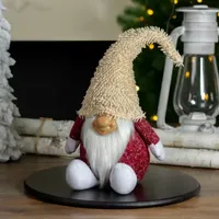 15'' Textured Red and White Chubby Smiling Gnome Plush Table Top Christmas Figure