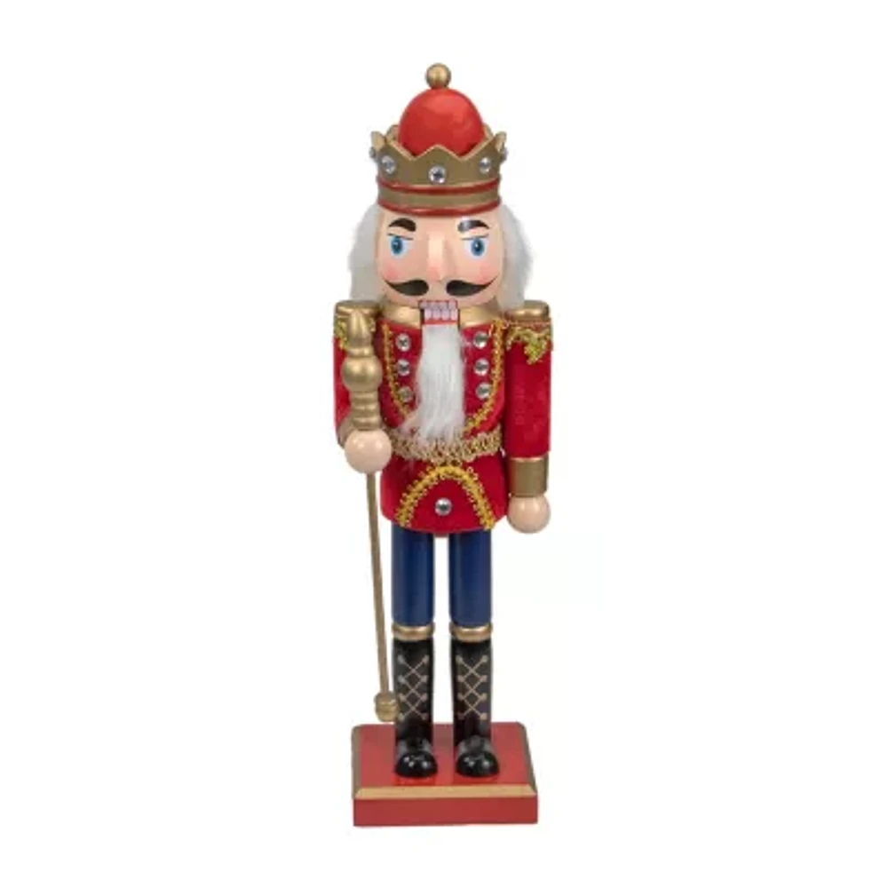 14'' Red and Gold Traditional Christmas Nutcracker King with Scepter Tabletop Figurine