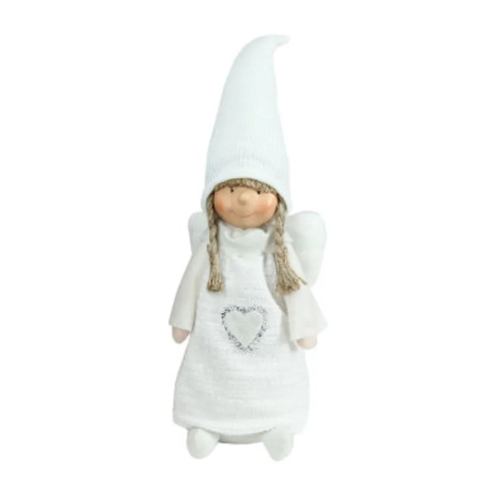 19.25'' White Snowy Woodlands Girl Angel Christmas Tabletop Figurine