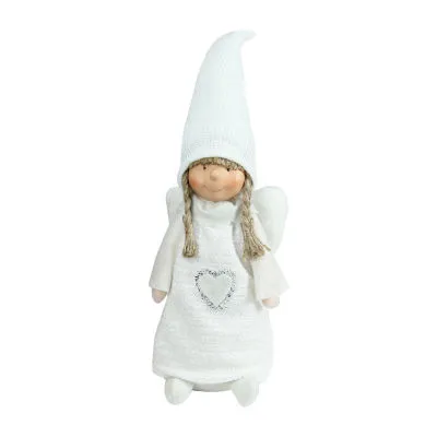 19.25'' White Snowy Woodlands Girl Angel Christmas Tabletop Figurine