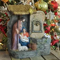 14'' Brown and Gray Holy Family Religious Nativity Fountain with Lamp Tabletop Christmas Decoration