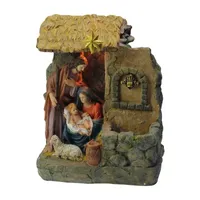 14'' Brown and Gray Holy Family Religious Nativity Fountain with Lamp Tabletop Christmas Decoration