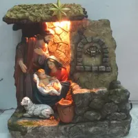 14'' Brown and Gray Holy Family Religious Nativity Fountain with Lamp Tabletop Christmas Decoration