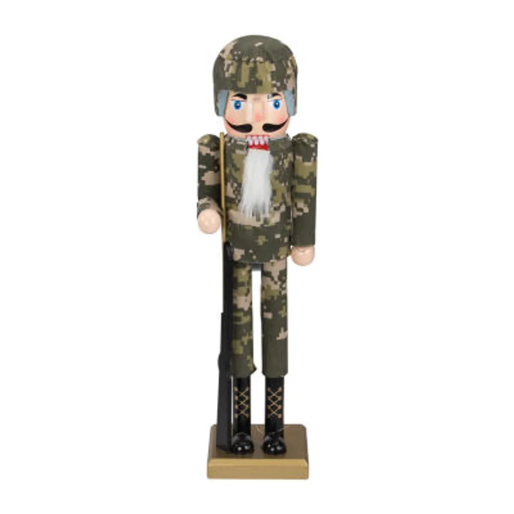 15'' Beige and Green Army Soldier in Fatigues Christmas Nutcracker