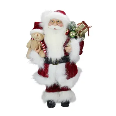 16'' Red and White Standing Santa Claus Christmas Figure with Present Bag