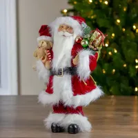 16'' Red and White Standing Santa Claus Christmas Figure with Present Bag