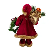 18'' Red Santa Claus Holding a Wreath and Gift Bag Christmas Figurine