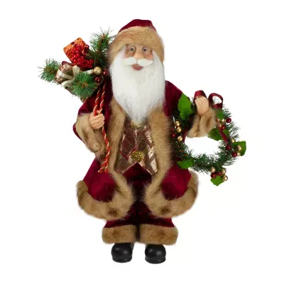 18'' Red Santa Claus Holding a Wreath and Gift Bag Christmas Figurine