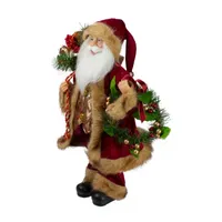 18'' Red Santa Claus Holding a Wreath and Gift Bag Christmas Figurine