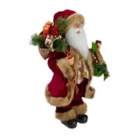 18'' Red Santa Claus Holding a Wreath and Gift Bag Christmas Figurine