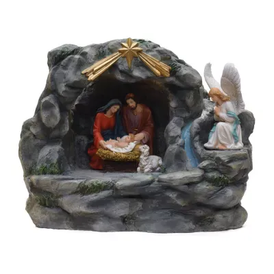 18.5'' Holy Family and Angel Religious Nativity Fountain with Lamp Tabletop Christmas Decoration