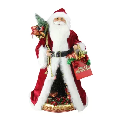 20'' Red and White Battery Operated Musical Standing Santa Claus with LED Lighted Christmas Scene Figurine