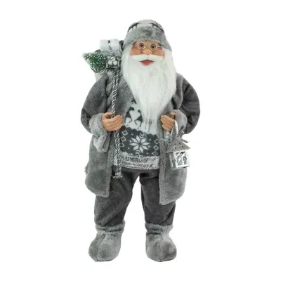 24'' Gray and White Santa Claus with Lantern Christmas Figure