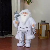 24'' White Silver Santa Claus with Lantern Christmas Figure