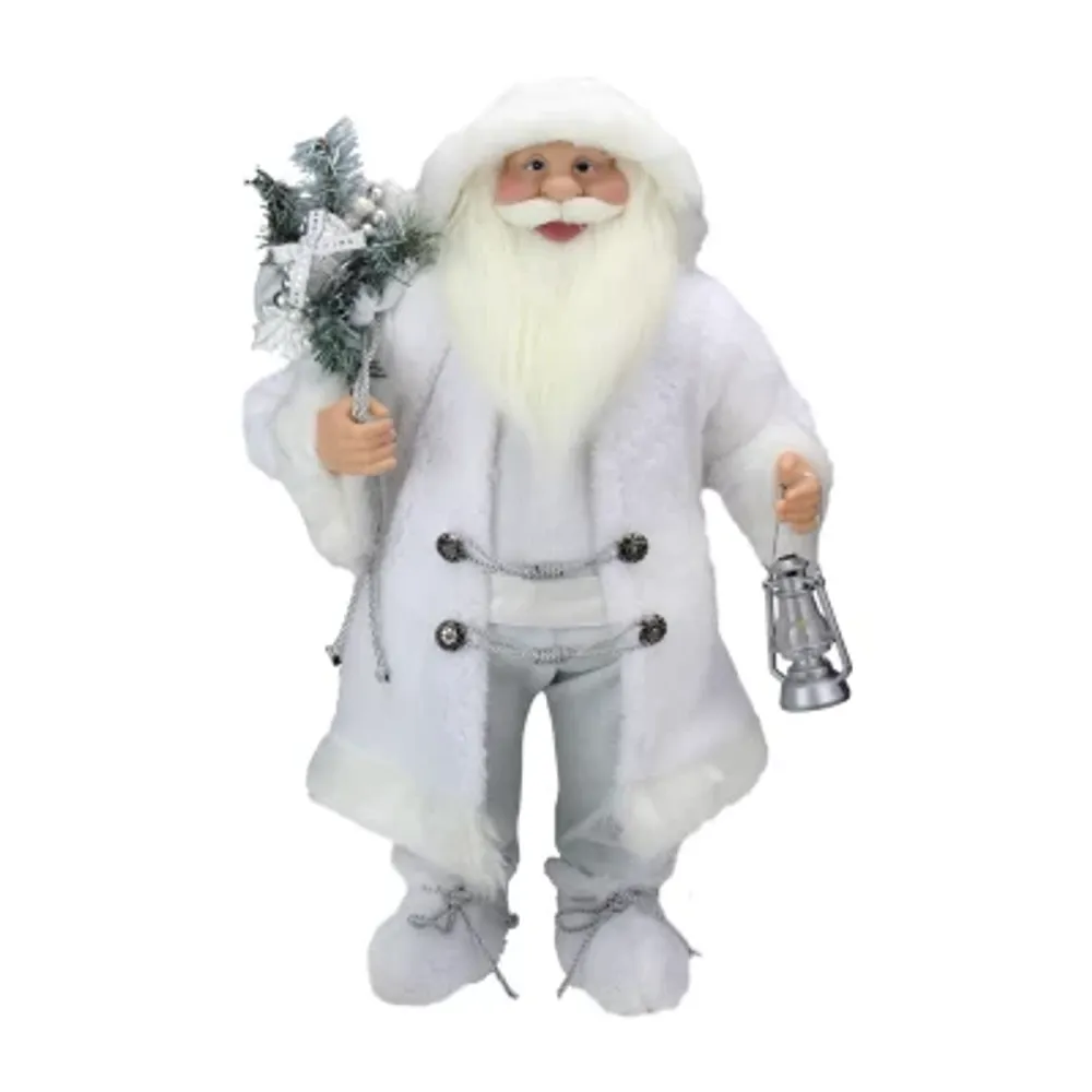 24'' White Silver Santa Claus with Lantern Christmas Figure