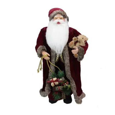 24'' Burgundy Santa Claus with Teddy Bear Christmas Figure