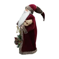 24'' Burgundy Santa Claus with Teddy Bear Christmas Figure