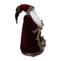 24'' Burgundy Santa Claus with Teddy Bear Christmas Figure