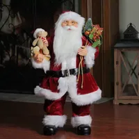 24'' Traditional Standing Santa Claus Christmas Figure with Teddy Bear and Gift Bag