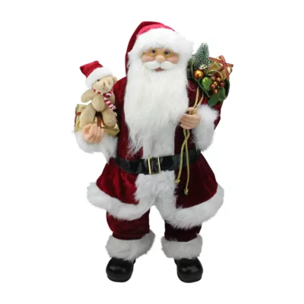 24'' Traditional Standing Santa Claus Christmas Figure with Teddy Bear and Gift Bag